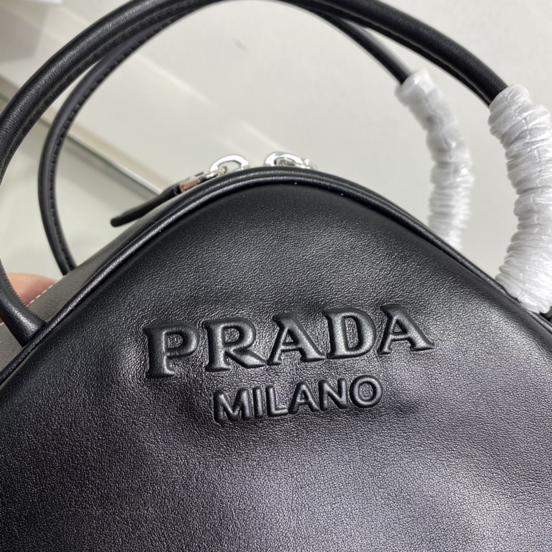 Prada Triangle Leather Shoulder Bag Tote Black 1BB082